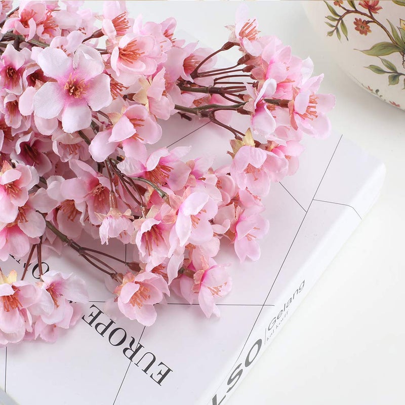 HO2NLE 4Pcs Artificial Cherry Blossom Branches: 15.7" Fake Cherries Silk Faux Spring Flowers Peach Arrangements for Home Wedding Bedroom Party Table Centerpiece Japanese Decor(Pink) - Image 2